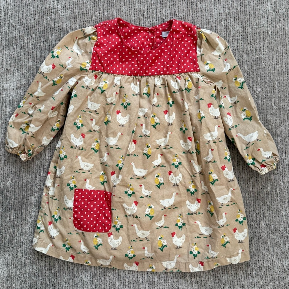 Baby Boden Goose Duck Chicken Print Dress 18–24 Months Red Polka Dot Farm
